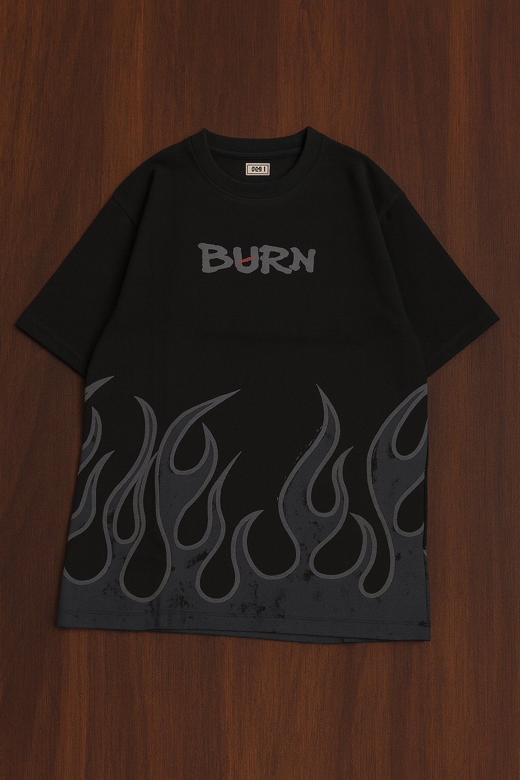 BURN FIRE PRINTED DROP SHOULDER TEES